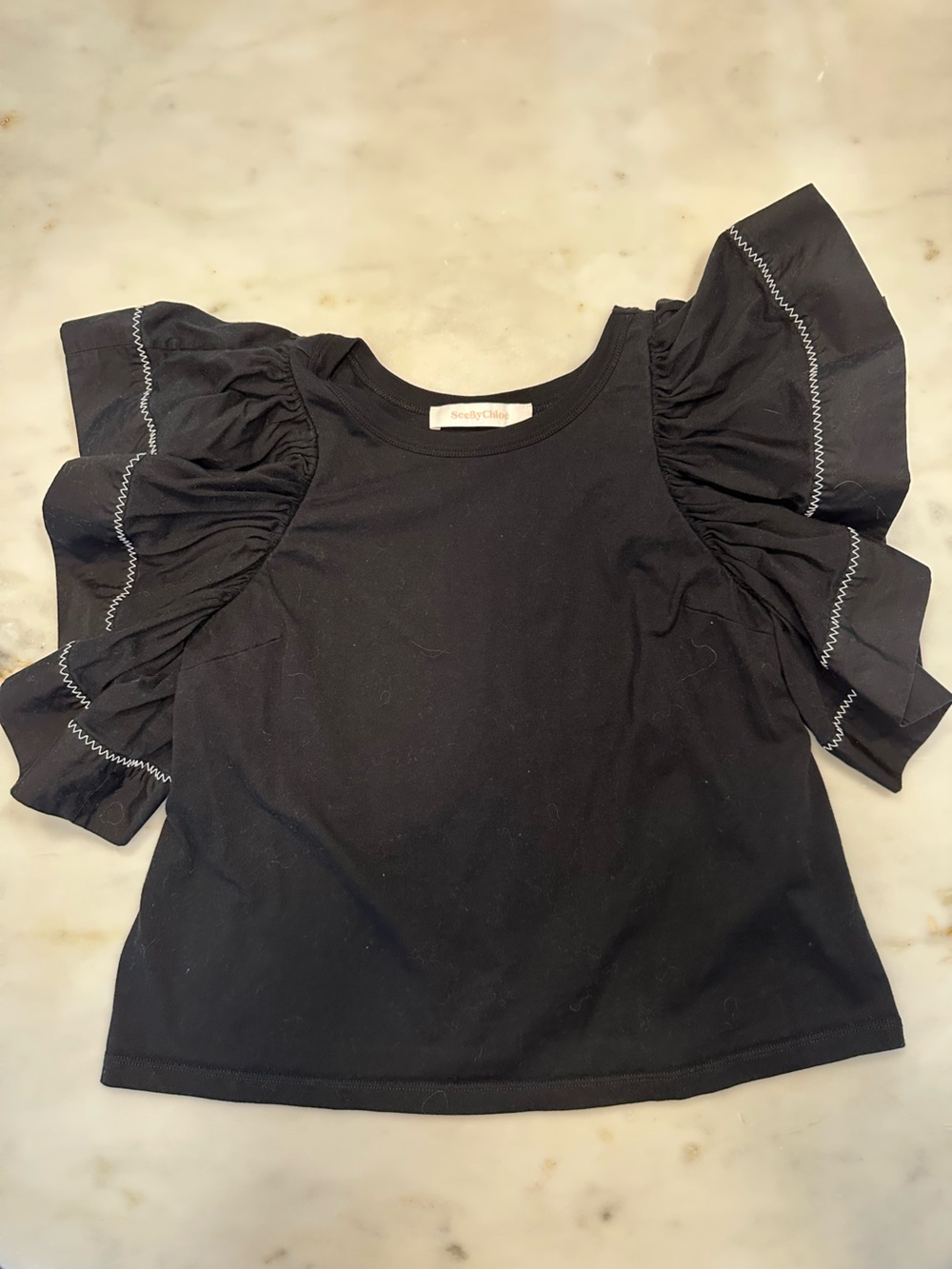 See by Chloe Black Ruffle Sleeve Women's Top